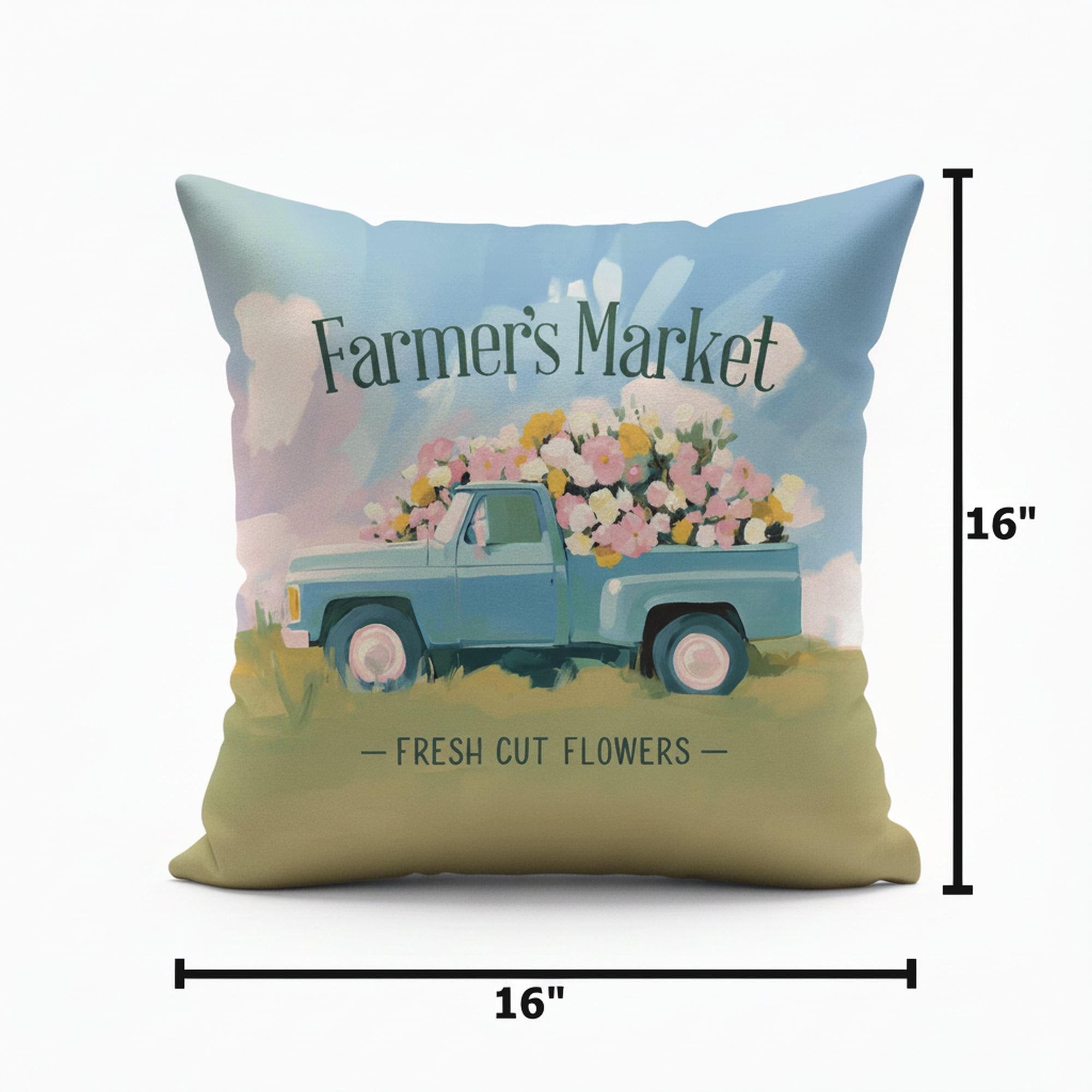 Mainstays 16 in x 16 in Blue Truck Outdoor Pillow, Multi-color