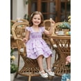 thumbnail image 4 of BemeyourBBs Baby Girl Easter Outfits He Is Risen Toddler Little Girl Gingham Plaid Dress Cross Bow Letter Flying Sleeve Smocked Layered Ruffle Dresses Cute Spring Summer Clothes, 4 of 9