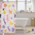 thumbnail image 3 of Manfei Playful Cartoon Cat Shower Curtain 72Wx84L, Spring Botanical Bathroom Shower Curtain, White Pink Purple, 3 of 5