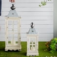 thumbnail image 6 of Gzxs Farmhouse Wood Lanterns Set of 2, 27.4" & 18.3" H Ivory White Decorative Candle Holders with Glass Shade & Metal Top, Hanging Lanterns for Garden Patio Wedding Parties (No Candles), 6 of 9