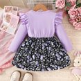thumbnail image 4 of Odeerbi Infant Girls Long Sleeve Rib Knit Floral Dress Spring Fall Cute Bow Princess Dresses Ruffled Round Neck A-Line Dress Infant Girls Clothes, 4 of 8