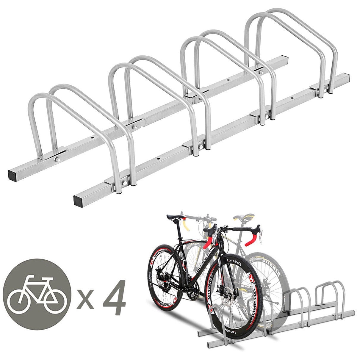 iclbc Bike Rack Garage 6 Bicycle Stand Steel Bike Storage Adjustable Bike Parking Rack Silver 