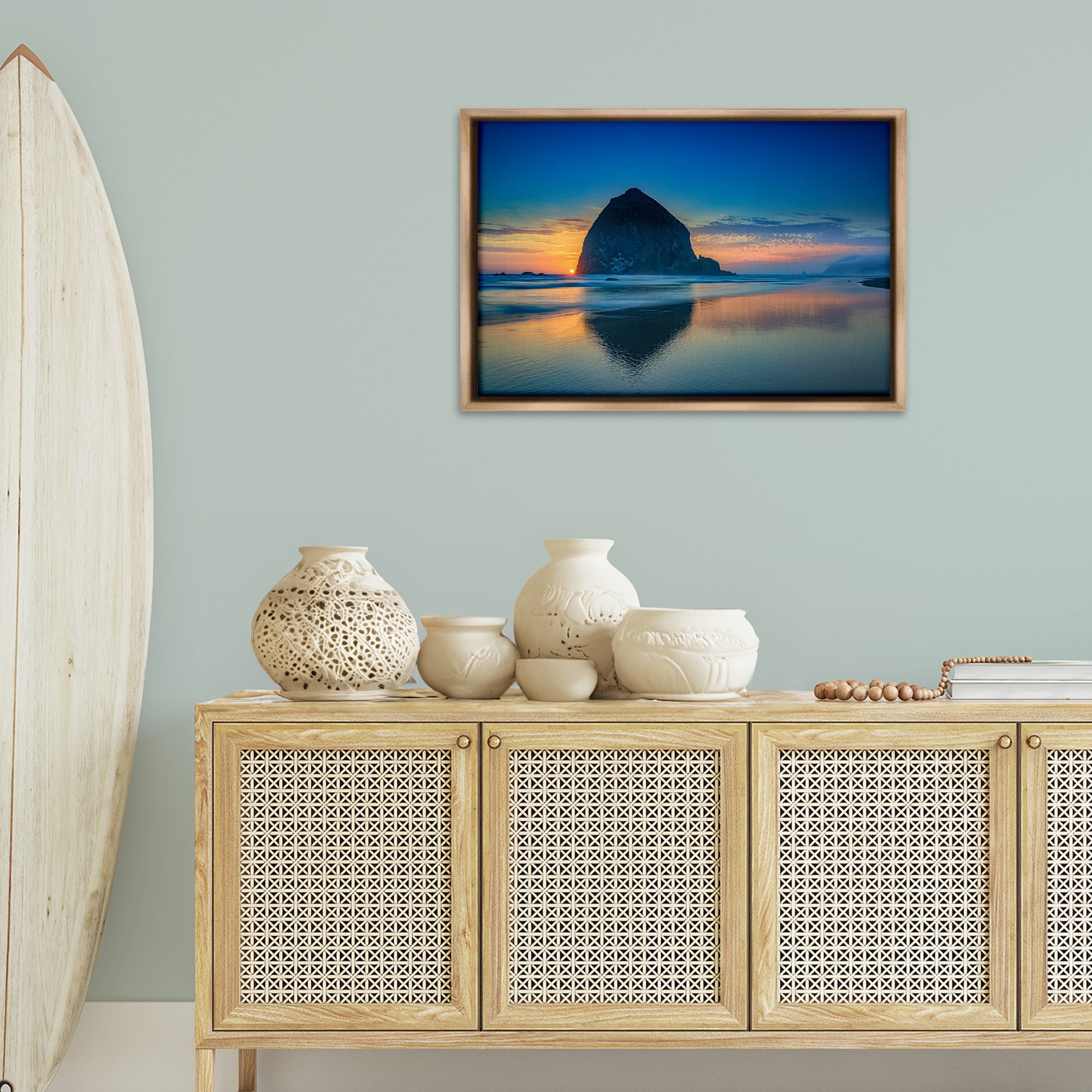 Stupell Industries Deep Sunset Island View Landscape & Nature Photography Brown Floater Framed Canvas Art Print Wall Art, 31 x 21