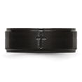 thumbnail image 4 of Finest Gold Stainless Steel Brushed & Polished Black IP-Plated Cross 8 mm Band - Size 7.5, 4 of 6