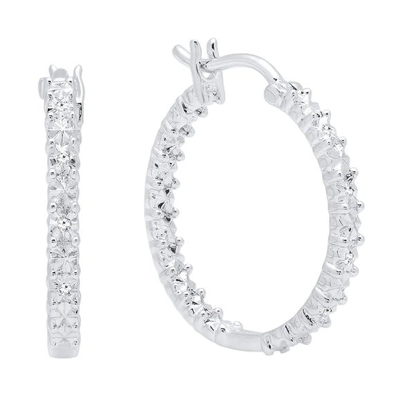 Dazzlingrock Collection 0.06 Carat (ctw) Round White Diamond Illusion Set Dazzling Pair Hoop Earrings for Women in 18K White Gold