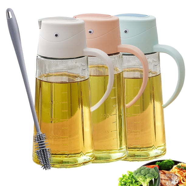 Botella dispensadora de aceite para cocina, material seguro, saludable y duradero, boquilla antigoteo, 21 oz/630 ml, grado alimenticio, libre de BPA, polipropileno y vidrio sin plomo, tapas