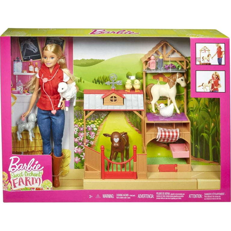 Barbie Sweet Orchard Doll & Playset, Blonde Doll with Barn Frame, 7 & 10 Acceessories - Walmart.com