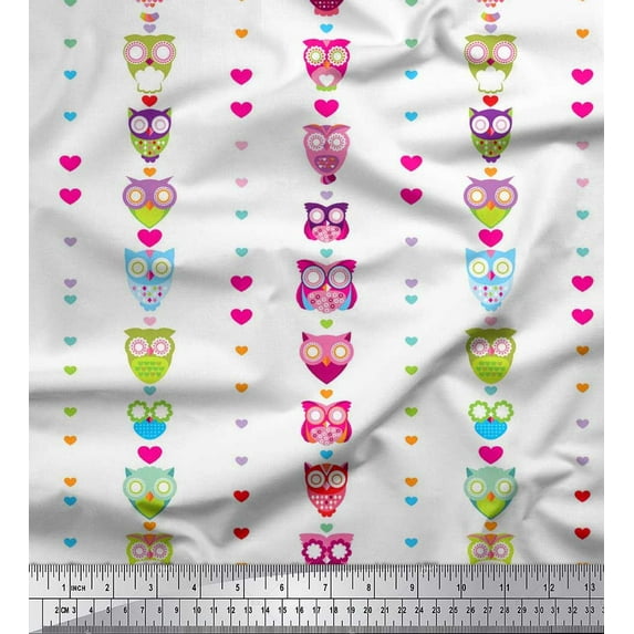 Soimoi Velvet Fabric Heart & Owl Kids Print Fabric by The Yard 58 Inch Wide