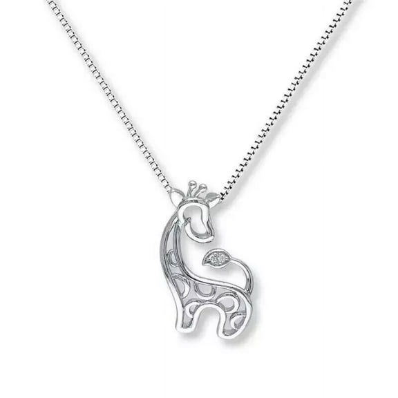 0.05 Ct Round Lab-Created Diamond Giraffe Pendant Necklace 14K White Gold Plated