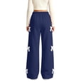 thumbnail image 6 of Spazoro Girls Wide Leg Sweatpants with Pockets, Elastic Waist Pull On Lace Bow Decor Solid Color Loose Fit Casual Wide Leg Trousers Navy Size 7-8, 6 of 7