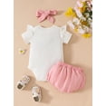 thumbnail image 5 of Baby Toddler Girls Summer Shorts Outfits 3 6 12 18 Months Short Sleeve Floral Embroidery Romper PP Shorts Headband Sets, 5 of 9