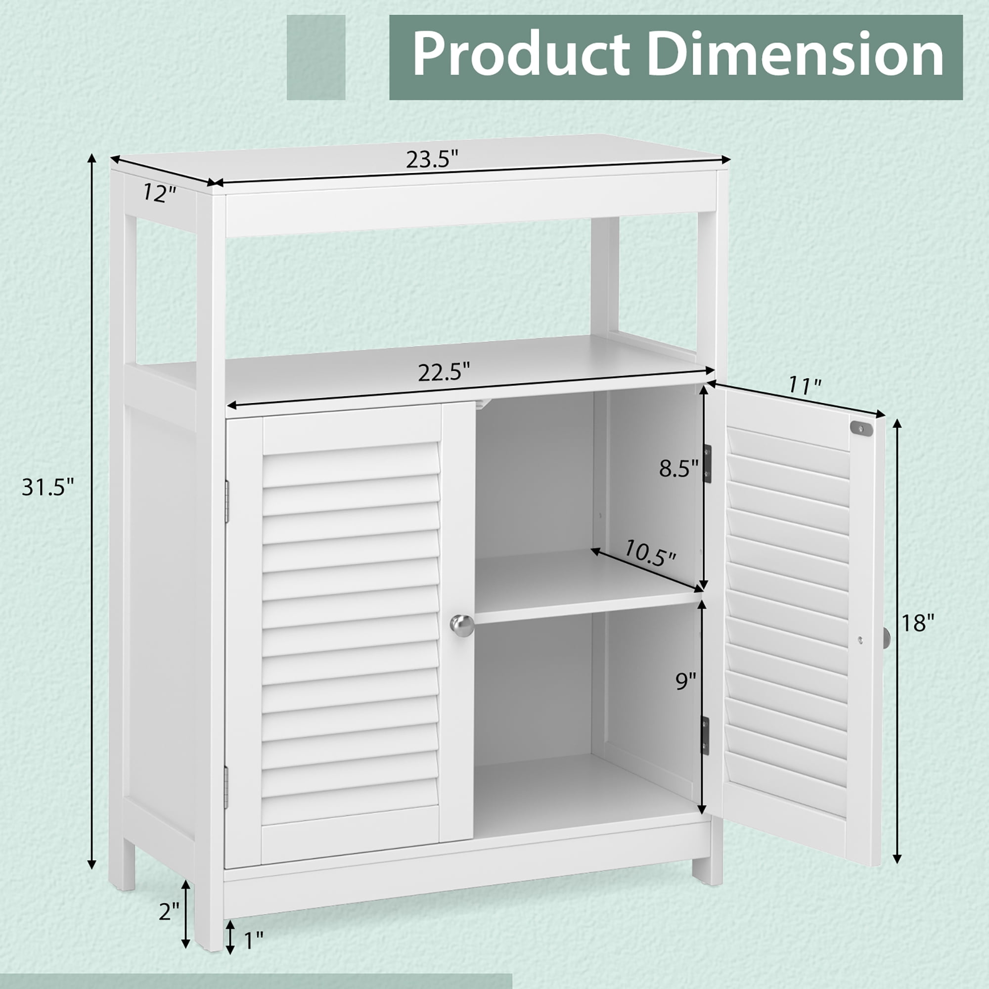 Costway Bathroom Floor Cabinet Free Standing Storage Organizer w/ Double Shutter Doors