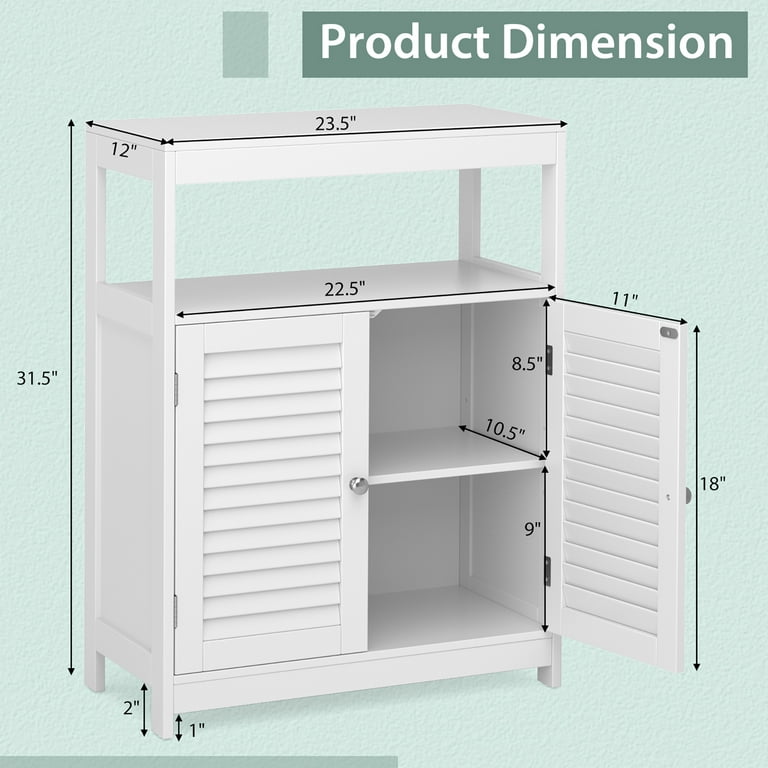 Wood Freestanding Bathroom Storage Cabinet with Double Shutter Door-Black | Costway