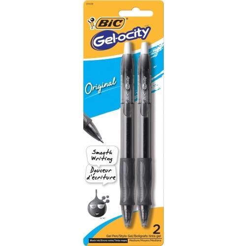 BIC Gel Retractable Pens Medium Pen Point - 0.7 mm Pen Point Size - Refillable - Retractable - Black Gel-based Ink - Translucent Barrel - 2 / Pack