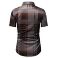 thumbnail image 4 of IROINNID Deals Graphic Shirts for Men Buttons Turndown Single Breasted Lattice Shirt Short Sleeve Shirt,Coffee, 4 of 4