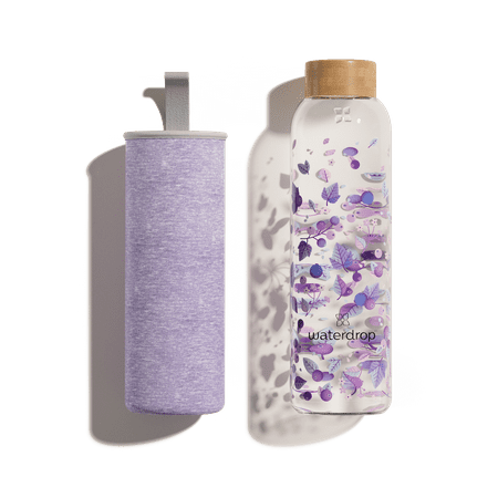 Waterdrop BPA Free Glass Water Bottle,Insulating Neoprene Sleeve/Bamboo Screw Cap, Boost, 20 fl oz