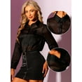 thumbnail image 2 of DARING DIVA Women's Mesh Sheer Tops Point Collar Button Down Shirt 2XL Black, 2 of 6