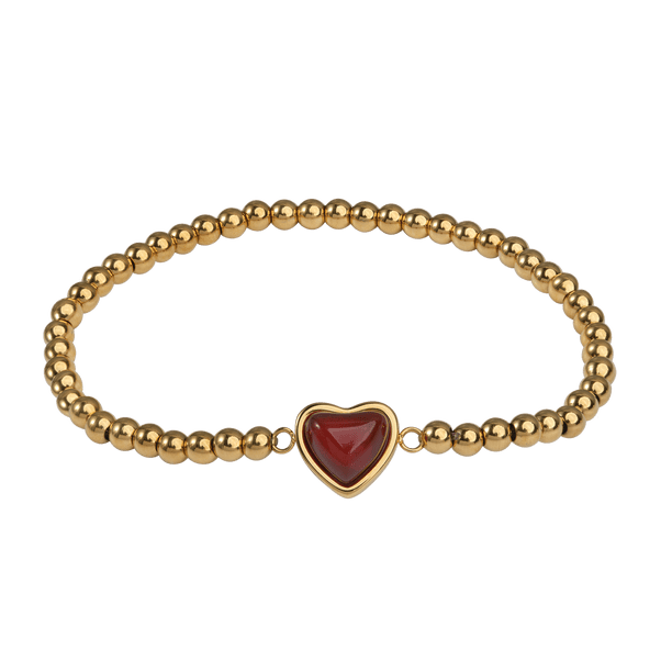LuckyLy Pulseras Mujer Oro 14k con Piedras Naturales, Brazalete de Acero Inoxidable con Baño Oro 14k – Joyería ideal como Regalos para Mujer San Valentín y Regalos para Mamá Navidad, rojo Unitalla