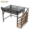 thumbnail image 6 of Queen Size Loft Bed with Storage Stairs, Metal Loft Bed Frame with USB Ports and LED Lights, Wardrobe, Extended Shelf, Noise-reduced Design, 6 of 6
