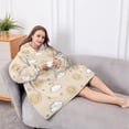 thumbnail image 5 of Oversized Wearable Blanket Hoodie,Beige Sun Cloud Star Pattern Sherpa Blanket Hoodie with Super Pockets,Super Warm Fuzzy Pullover for Women & Men, 5 of 6