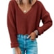 thumbnail image 5 of Gibobby Sueter Dama Suéter con cuello en V para mujer, camiseta recortada de punto, de manga larga, suéteres cortos, Top cálido y Sexy (Marrón, S), 5 of 5