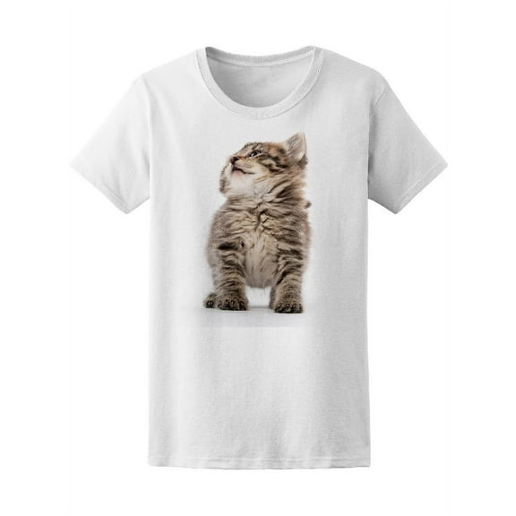 Cute Baby Tabby Kitten Sitting T-Shirt Women -Image by Shutterstock, Female Large