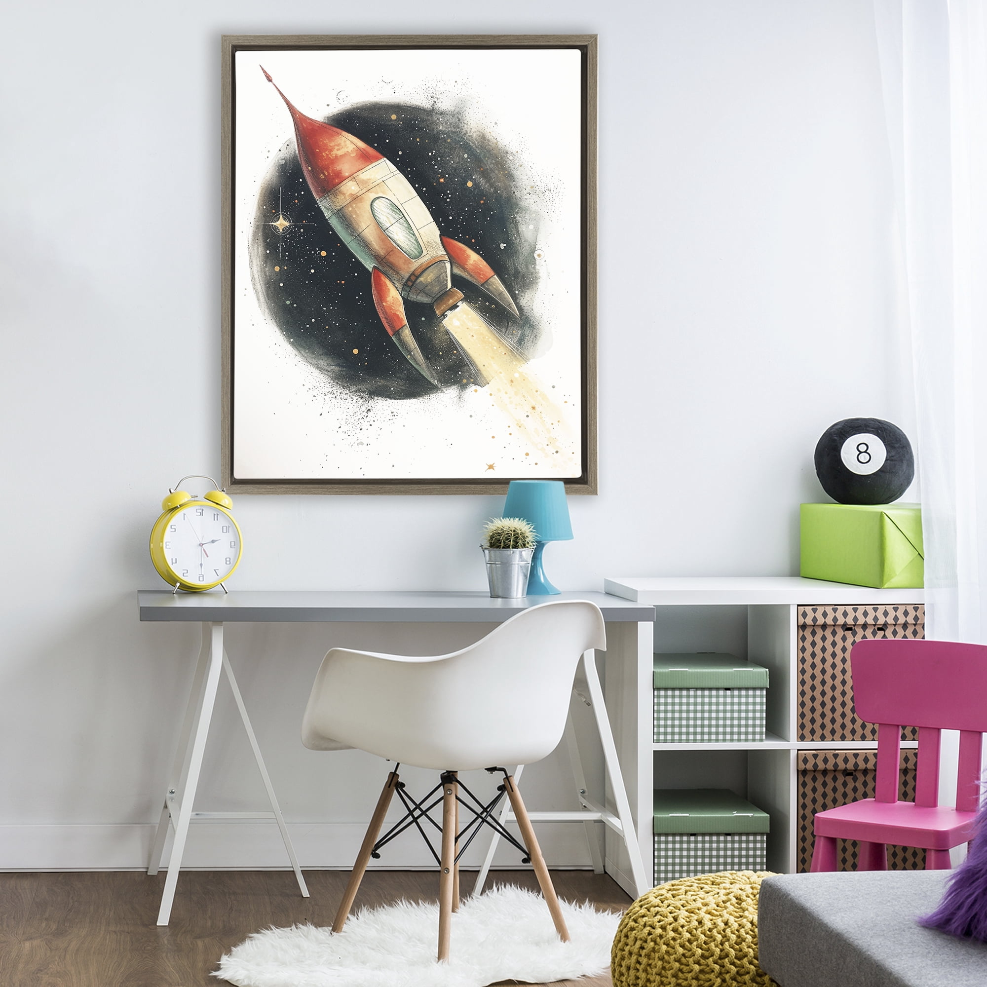 Stupell Industries Journey To Space Rocket Brown Framed Floater Canvas Wall Art, design by Ray Powers
