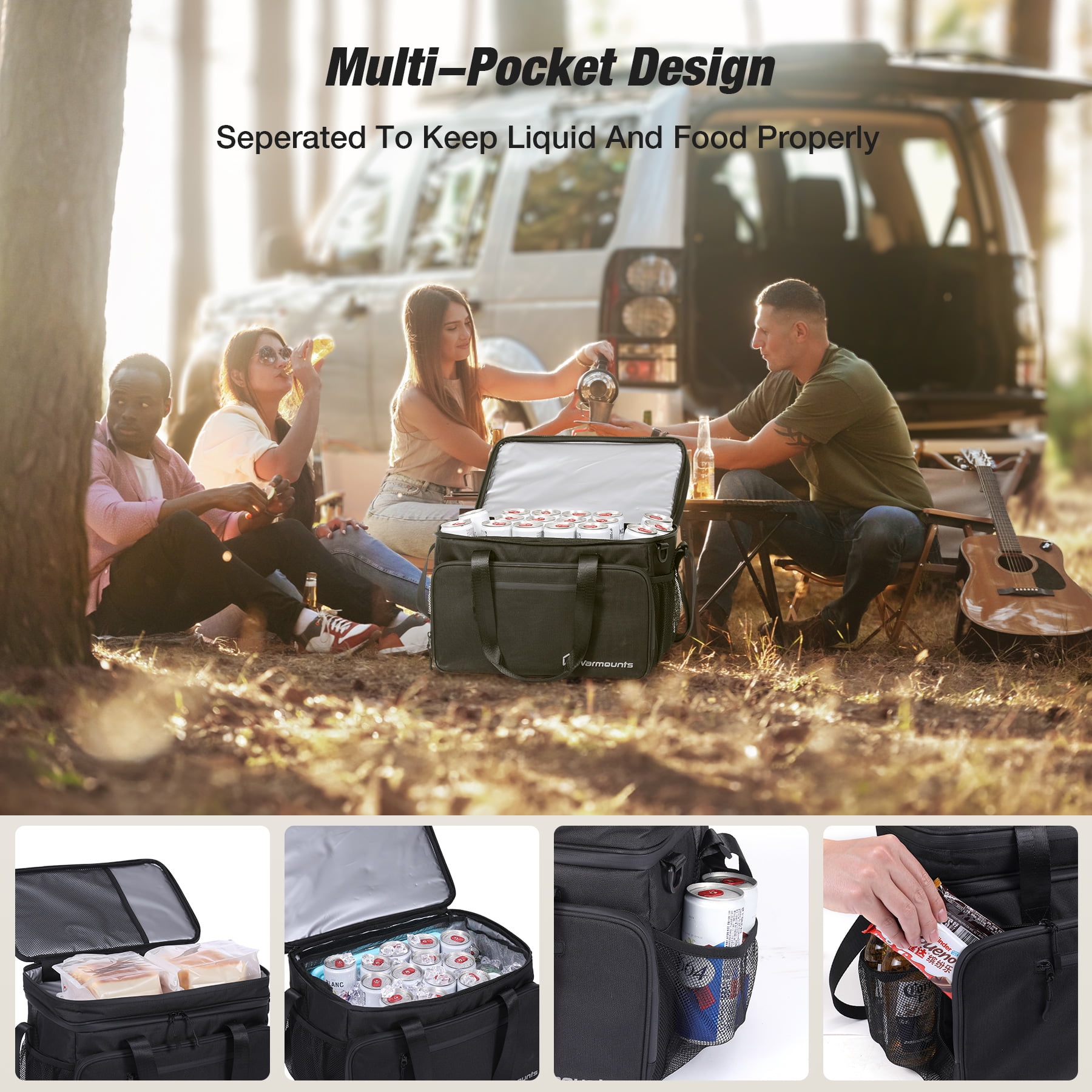 WARMOUNTS Insulated Bag 48 Cans & Soft Cooler Bag 2 in 1, w/ Insulating Cover, Upgraded Leakproof Camping Cooler Bag 2 Compartment for Camping Hiking Picnic Beach