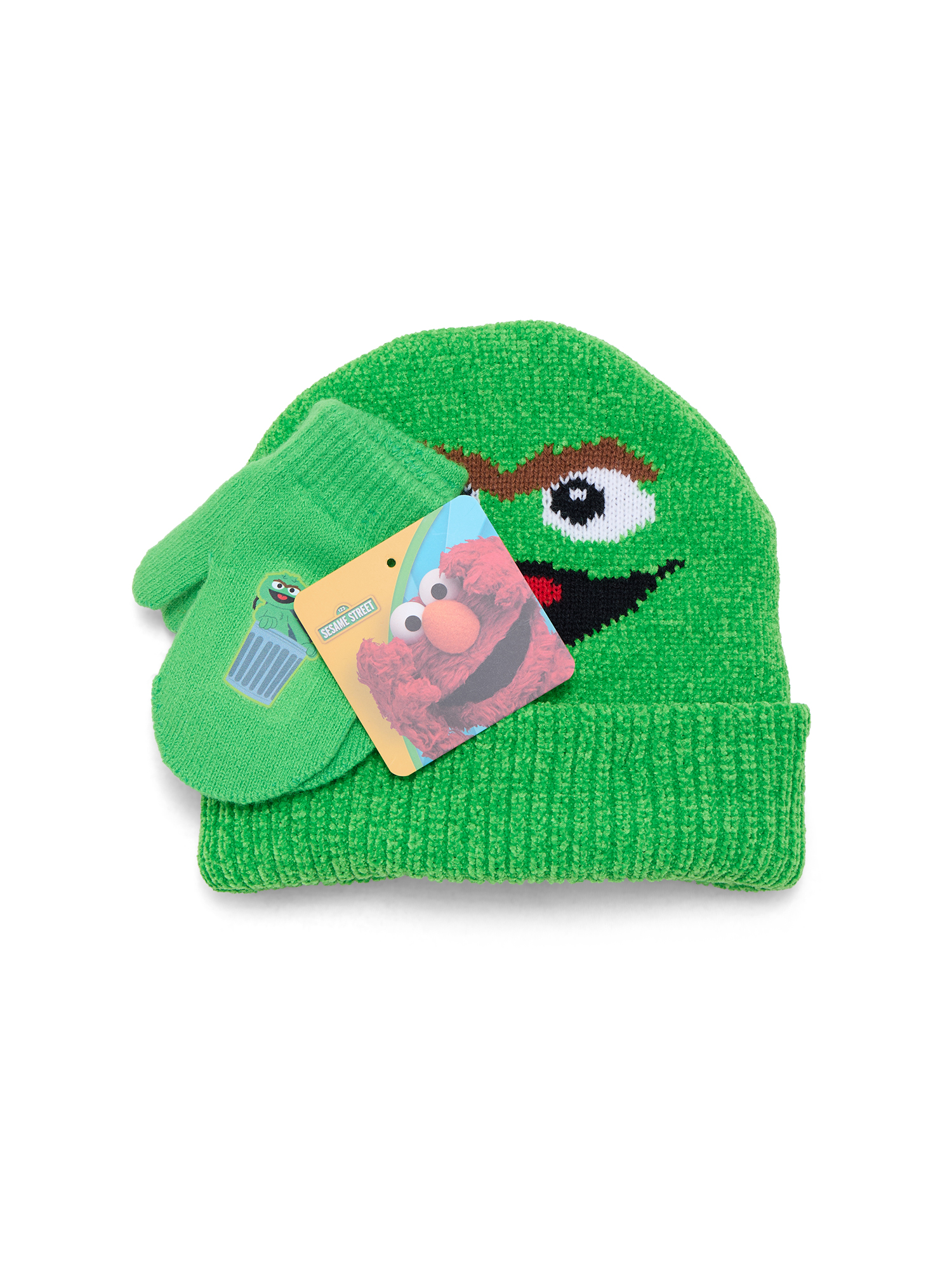 Sesame Street Oscar Toddler Boys or Girls Beanie Hat and Gloves Set, 2-Piece, One Size