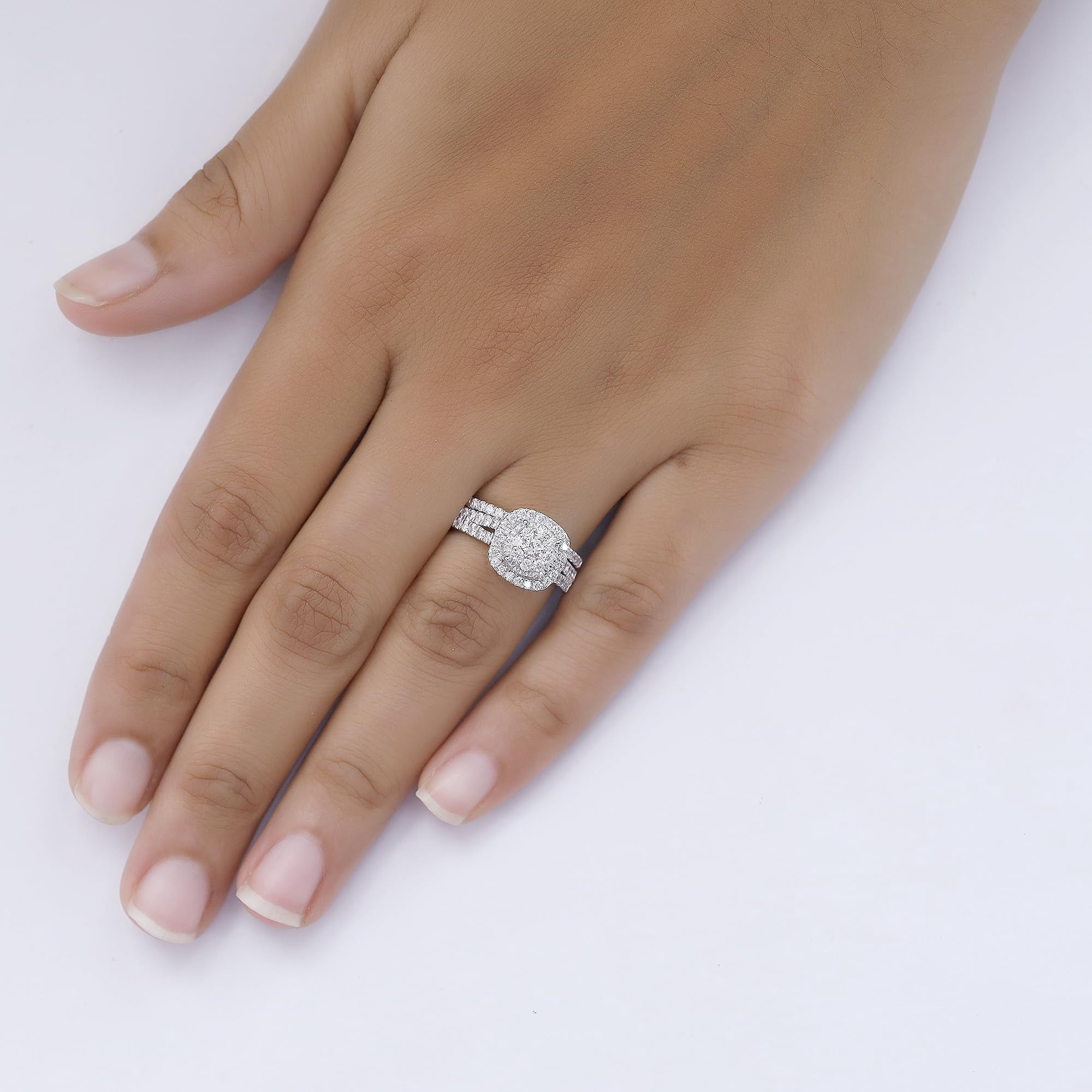 AFFY Cluster Engagement Bridal Ring Set For Women 1.00 Cttw Round Shape Lab Grown Diamond Halo Wedding Band Rings Set in 14K Yellow Gold Plated Vermeil Jewelry Size-6.5