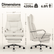 OKUP Executive Reclining Office Chair with Footrest, Microfiber Leather 160° Recline, Cream, Big and Tall 420lbs