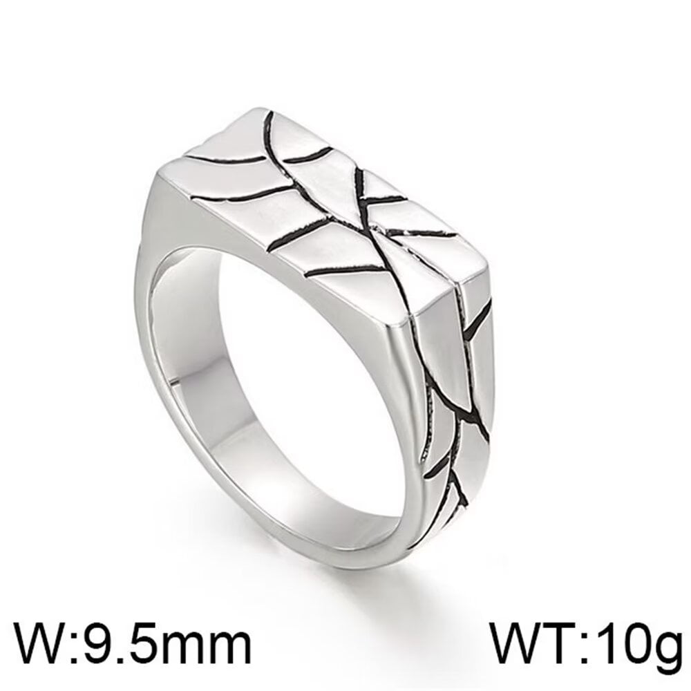 HIJONES Men's Rectangle Irregular Crack Ring Stainless Steel