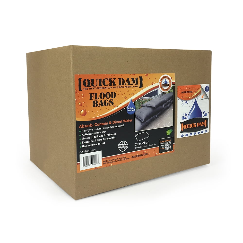 Quick Dam Expanding Sandless Sandbag, 12" X 24", 20 bags per case