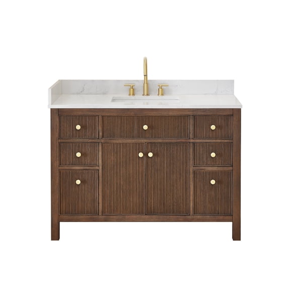 Cerrito 48" Wood Vanity in Brown Brushed Oak Engineered Stone Top no Mirror