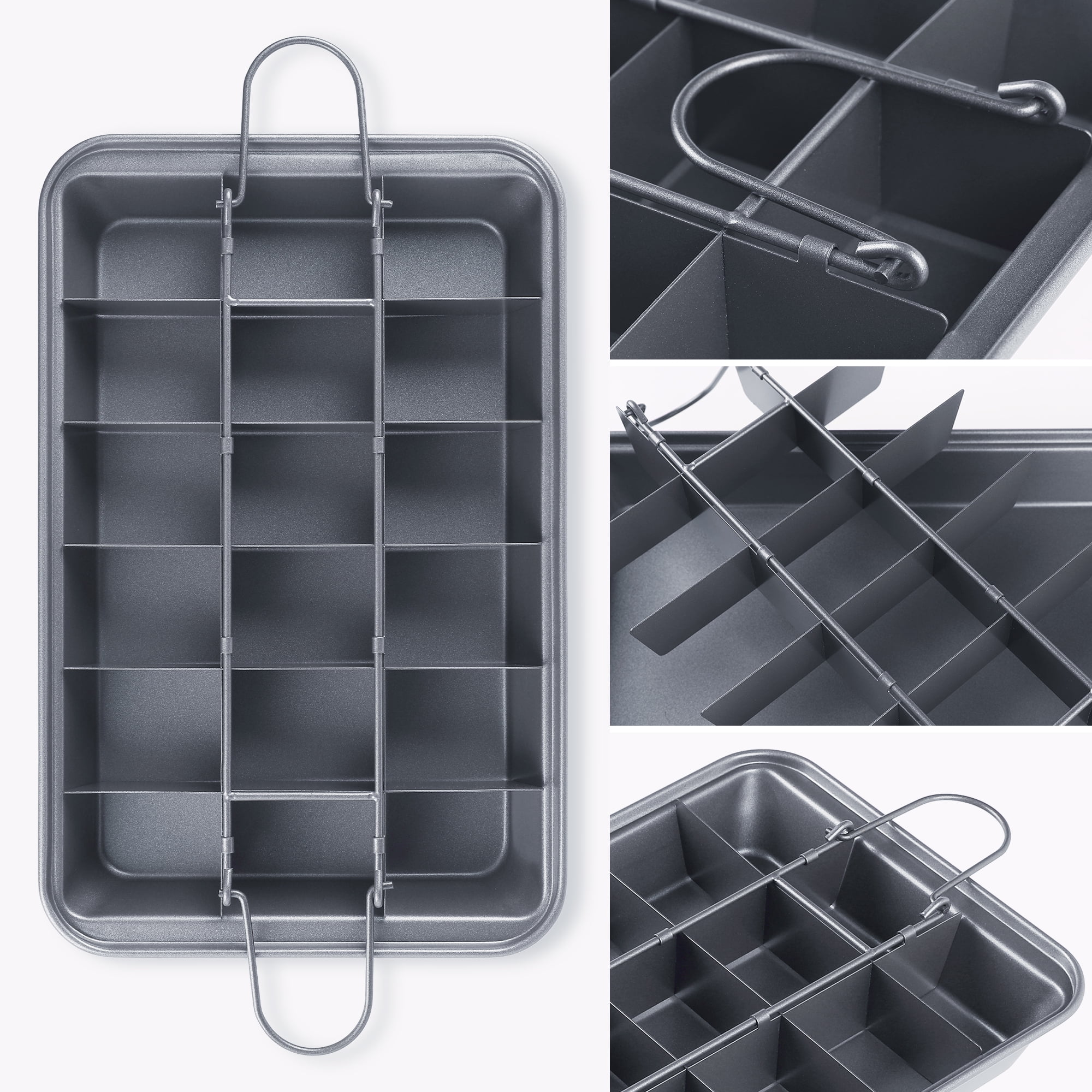 Unique Bargains Non-stick Brownie Cake Pan with Dividers Silver 12.2*7.9*1.6in