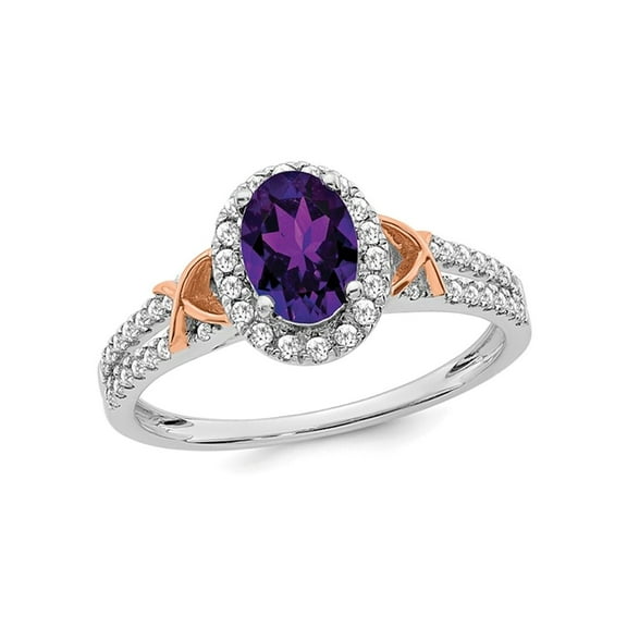 1.00 Carat (Ctw) Amethyst Halo Ring with Diamonds in 14K White Gold