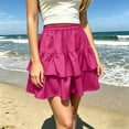 thumbnail image 6 of Busydd Women's Mini Skirt Casual Solid Color Elastic Waist Summer Skirts for Women Fashion A-Line Tiered Skirts S, 6 of 7