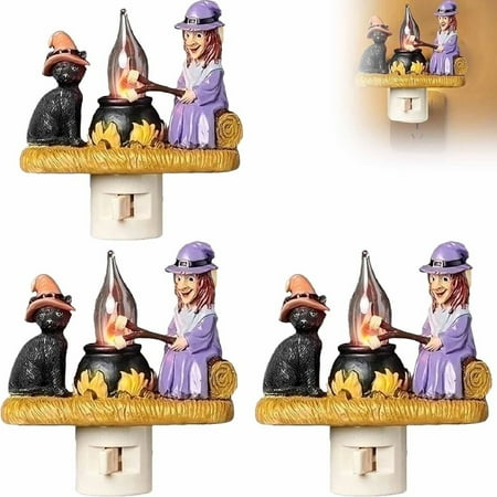 

Halloween decorations Cat And Witch Flickering Nightlight 3D Cat And Witch Fire Night Light Lighted Halloween Witch Roasting S At Faux LED Night Light Plu