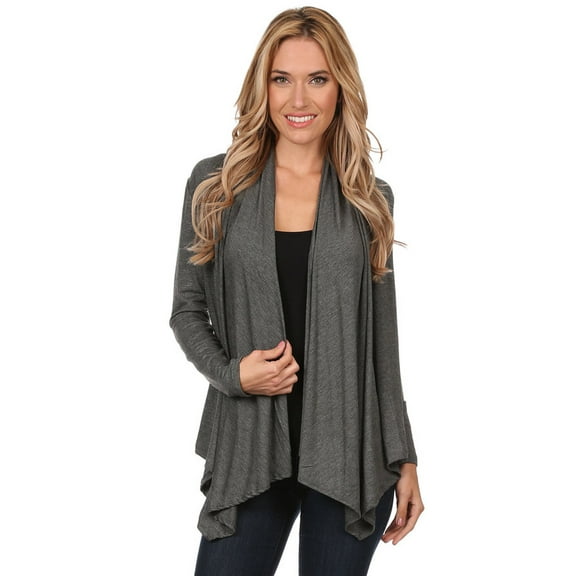 Women's Solid Open Front Long Sleeve Lightweight Soft Basic Sweater Cardigan