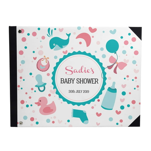 Darling Souvenir Blue Baby Objects & Dot Hardbound Cover Personalized Printed Baby ShowerGuestbookScrapbook-9 x 12 Inches