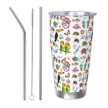 

Logiee Cartoon Wild Animals Print 20OZ Car Cup with Lid Stainless Steel Vacuum Insulated Double Wall Travel Tumbler Durable Insulated Coffee Mug Thermal Cup with Straw-Straw Three-piece Set