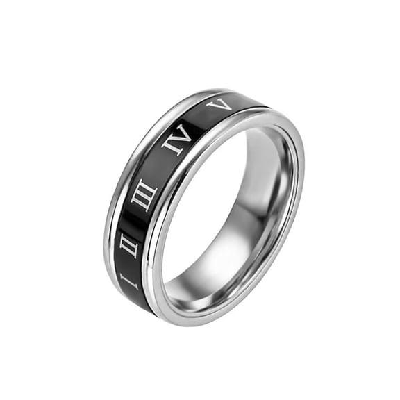 HIJONES Men Women's Rotatable Roman Numeral Stainless Steel Ring Vintage Personalized Hip Hop Ring Band Jewelry Silver Size 7