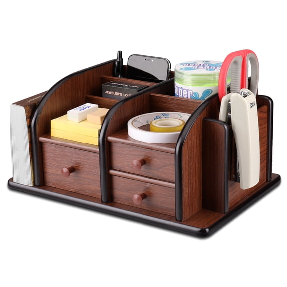 Wooden Desk Organizer w/ Drawers Desktop Tabletop Rack Holder