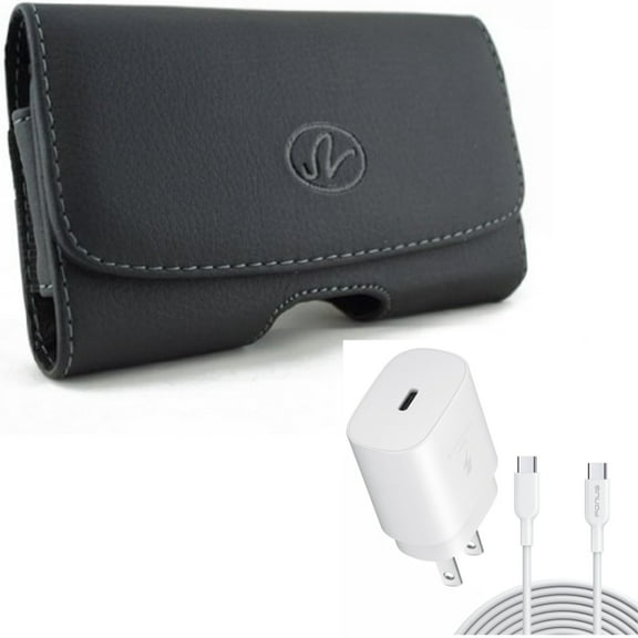 PD Type-C 25W Fast Home Charger w Leather Case Belt Clip for Samsung Galaxy A53 5G,A33 5G Phones - 10ft USB-C Cable Quick Power Adapter, Swivel Holster Loops Cover