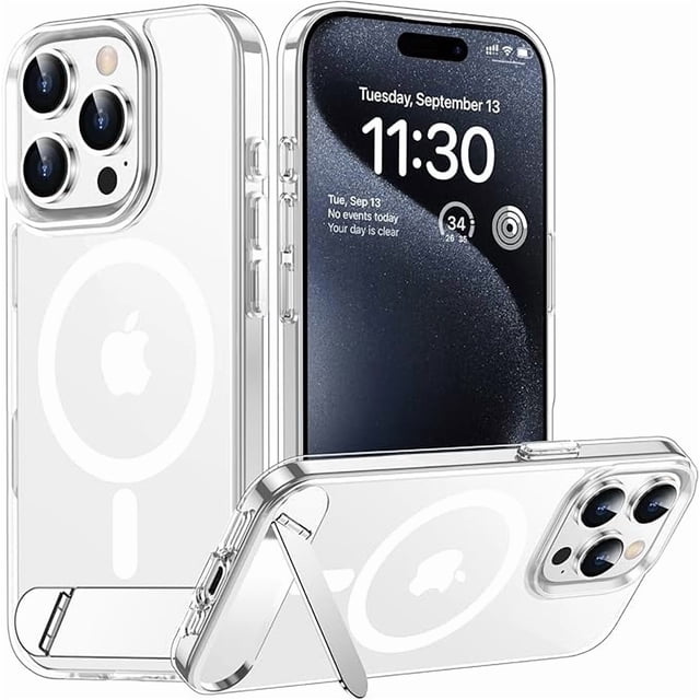 Funda con Soporte Magnético invisible, Delgada Translúcida Mate, para iPhone 15 Pro Max 6.7", Soporte Transparente