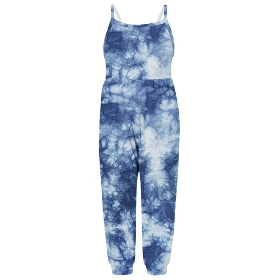 Penkiiy Baby Toddler Girl Gradient Printed Strap Jumpsuit One-piece Romper with Pockets 1-2 Years Blue