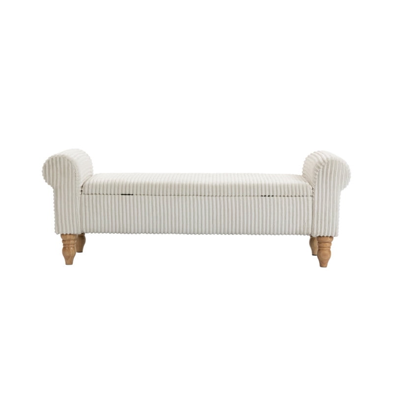 51.5'' Upholstered Corduroy Storage Ottoman Bench with Hinged Lid, Freestanding Bench Bed End Hidden Storage Footrest
