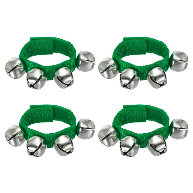 Unique Bargains 4 Pcs Clochettes de Poignet, Clochettes à Grelots Clochettes de Cheville Instruments de Percussion Rythme Musical pour Fête Noël, Vert