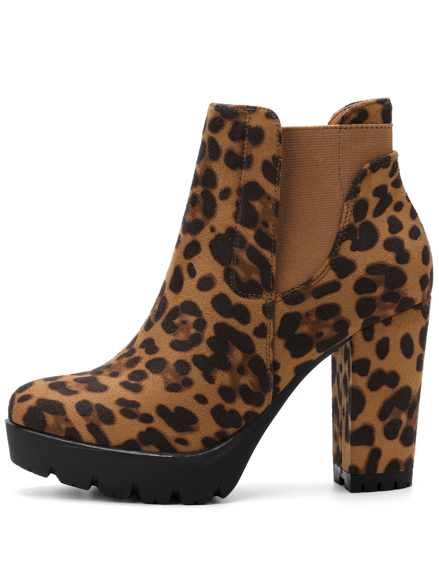 DARING DIVA Chunky High Heel Platform Zipper Chelsea Boots Leopard 7.5