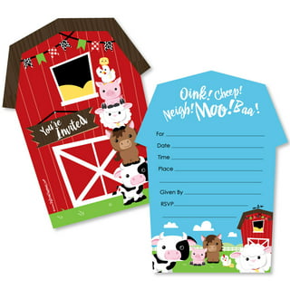 Red Farmhouse Barnyard Birthday, Blank Invitations with Envelopes, 20-Pack  